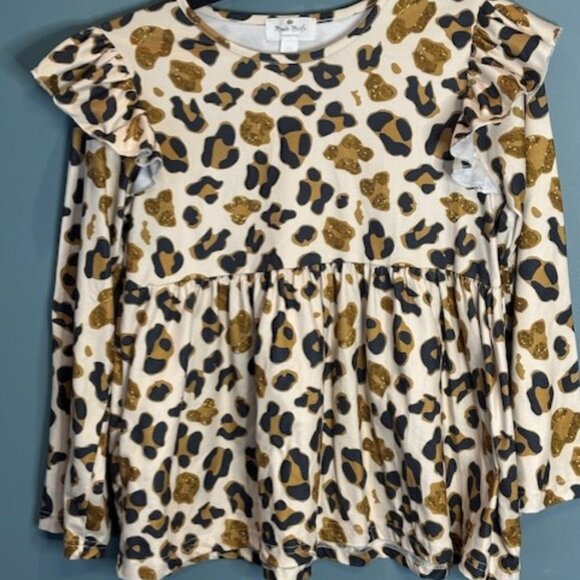 Marie Nicole Girl's Long Sleeve Brown Ivory Leopard Print Baby Doll Dress 5 XL - Picture 1 of 6